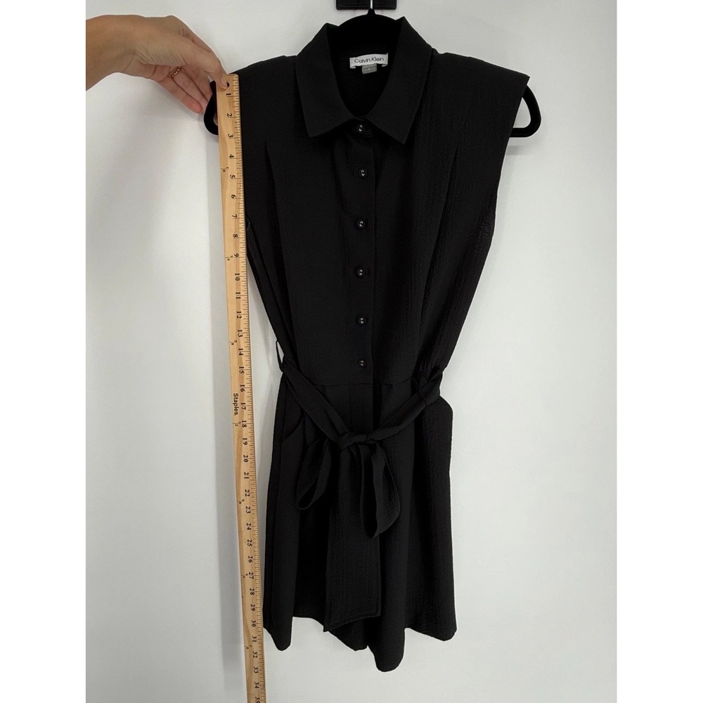 Calvin Klein Shorts Romper 4 Black Sleeveless Tie Waist Belted Jumper Elegant - Picture 3 of 8